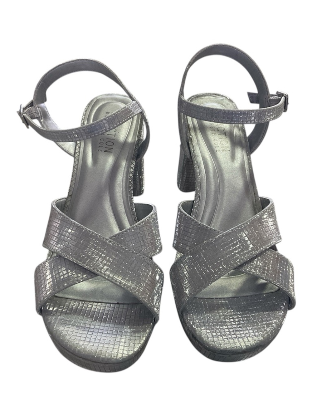 Kenneth Cole Reaction Reeva Platform Sandals - Silver Metallic Grid